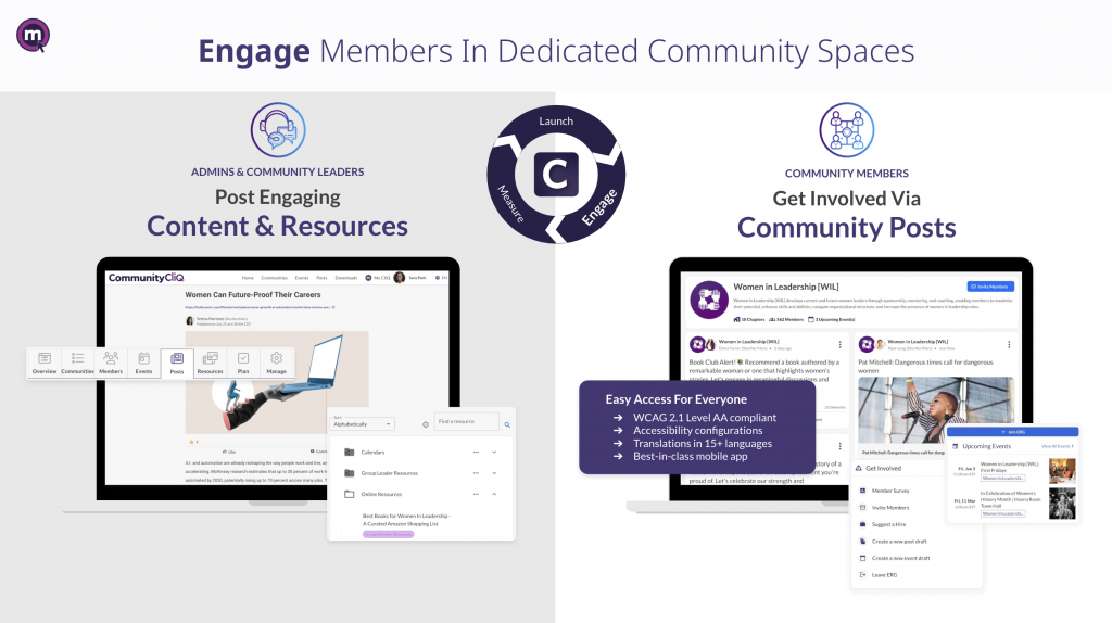 Engage members in dedicated community spaces